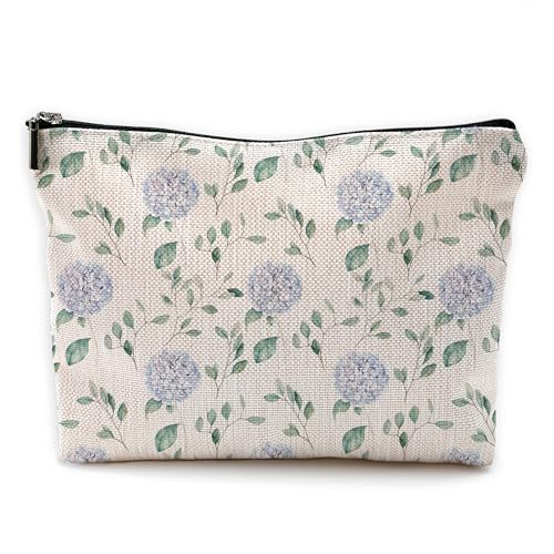 Yomisex Blue Hydrangea Floral Makeup Bag, Aesthetic Preppy Flower Cosmetic Bags Toiletry Bag for Women, Hydrangea Gifts Makeup Pouch