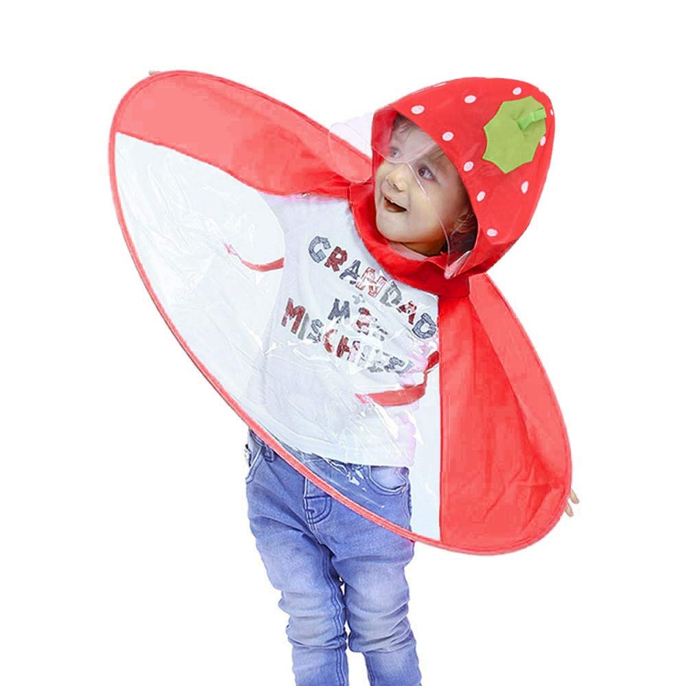 Guomao Children's Raincoat Transparent Raincoats Hands Free Rain Poncho Rain Coat Rain Cover Raincoat For Kids (Color : Red, Size : One Size)