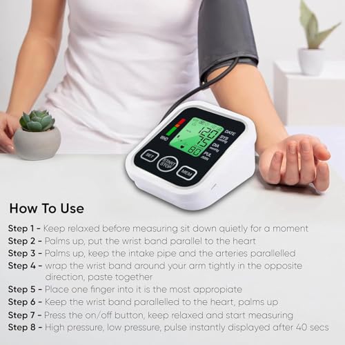 Image of Automatic Digital Blood Pressure Monitor Machine with Voice & Large Display | One-Touch BP Check, Accurate Upper Arm Cuff BP Apparatus for Home Use, Adults & Elderly (DM-BP06)