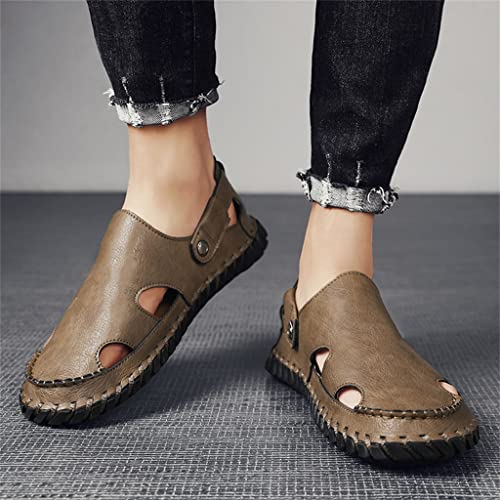 Men's Genuine Leather Sandals Soft Breathable Shoes Beach Sandals Leather Men Sandals(45)4