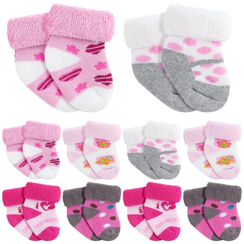 Image of Twistover 10 Pairs Preemie Baby Terry Cotton Turn Cuff Socks for Newborn Girls Boys - Nicu