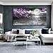 Large Purple Wall Art Decor for Living Room Bedroom Framed Black and White Seascape Full Moon Purple Flower Painting Canvas Picture Modern Hand-Painted Plum Blossom Artwork for Home Office