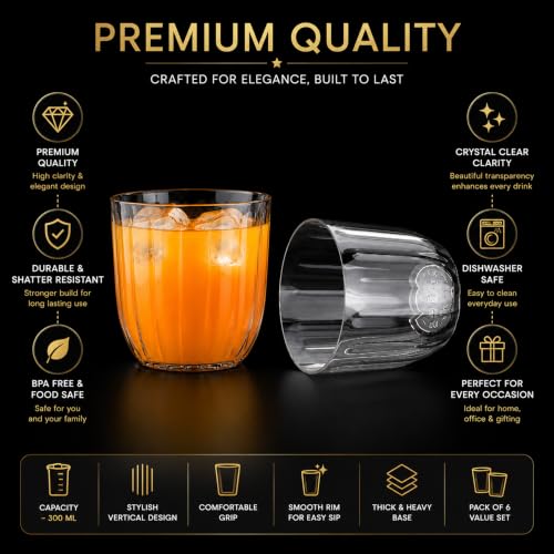 Image of MAGIC SPOON Glass Drinking Glass | Premium Clear Water Juice Tumbler Glasses | Transparent Glass Cups for Water, Juice, Soft Drinks, Milk, Home, Kitchen & Party