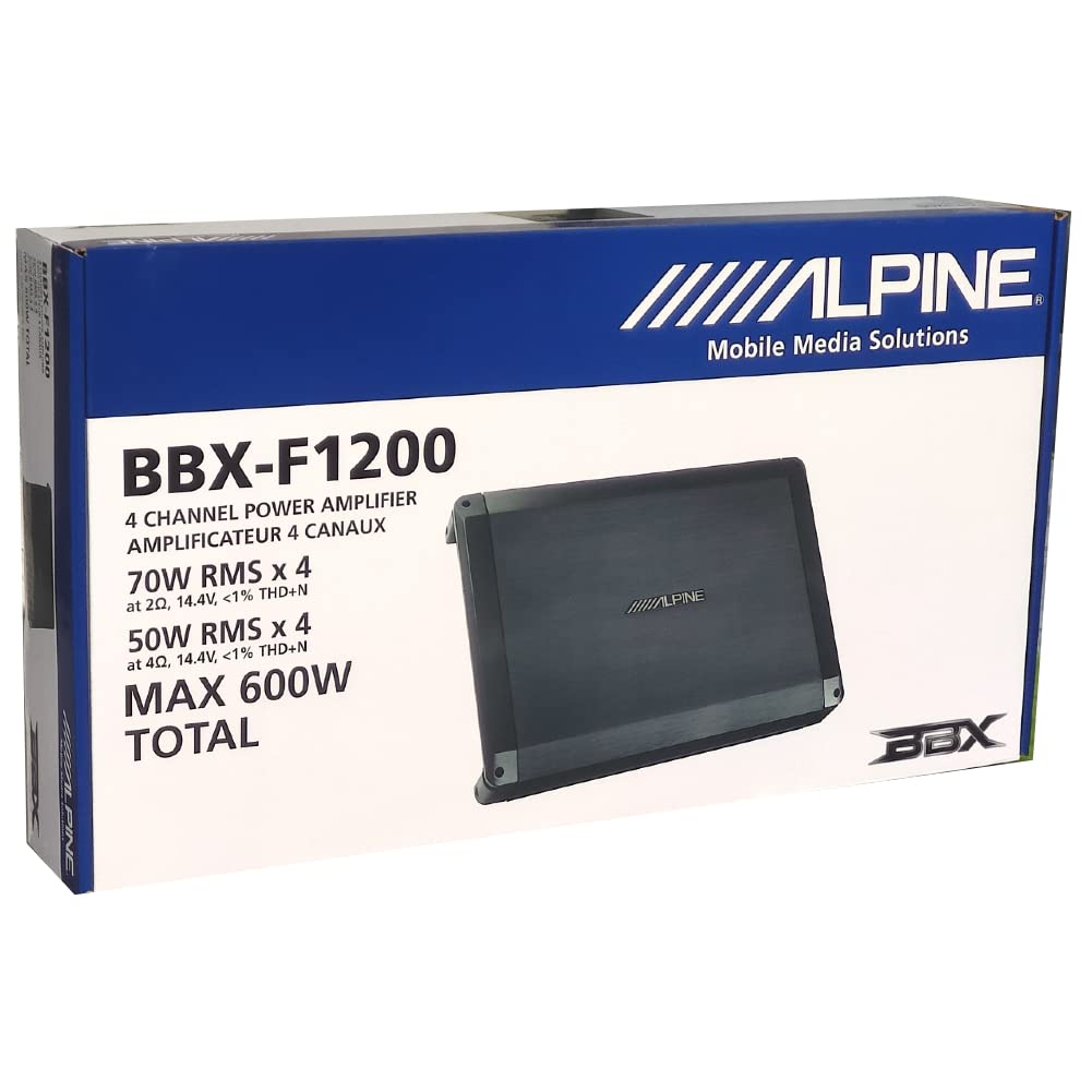 1 amplificateur 4 canaux Compatible avec Alpine BBX-F1200 BBXF1200 Classe AB 4 x 70 Watts rms à 2 ohm 600 Watts Max avec Bass eq, Stable à 2 ohm Voiture, 1 pièce