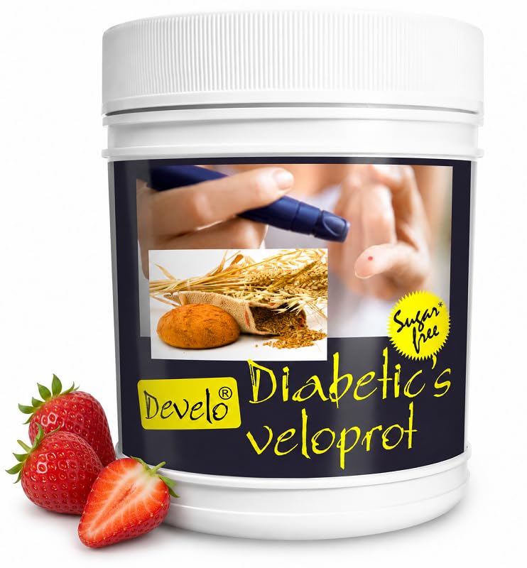 Image of Develo Diabetic Protein Powder Sugar Free Food Supplement For Diabetes Care VeloProt Powder Men & Women Strawberry 500gm