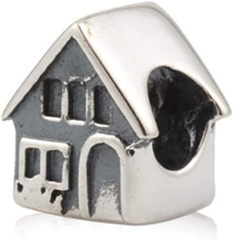 Family Charm 925 Sterling Silver House Charm Home Charm Love Charm Anniversary Charm for Pandora Charms Bracelet (C)