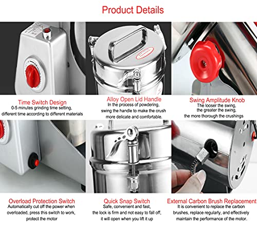 WINB 2500g Electric grain grinder commercial spice grinder milling machine grinder can be used for Medicine, Spice, Flour Milling (2500g 110v)