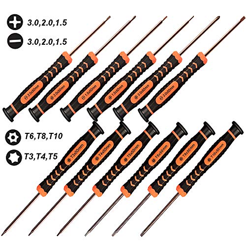 Precision Screwdriver Set of 12, TECKMAN Torx,Phillips,Flathead Screwdriver Set with T3 T4 T5 T6 T8 T10 Torx and Ph0 Ph00 Ph000 Phillips Screwdrivers for Xbox,PS4,Computer and Other Electronic Repairs