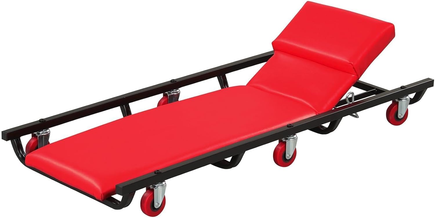 Goplus 40 Inch Rolling Creeper, Padded Mechanic Cart with Adjustable Backrest & Headrest, Heavy-Duty Automotive Rolling Creeper with 6 Swivel Casters for Garage, Repair Shop, DIY