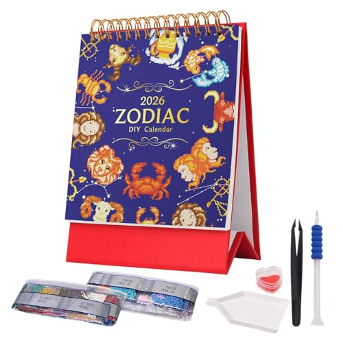 Gem Art Calendar 2026、2026年スタンディングデスクカレンダー、アートペインティングマンスリープランナー、楽しいクラフトアクティビティ、12か月プランナー、女性、ティーン、大人に最適