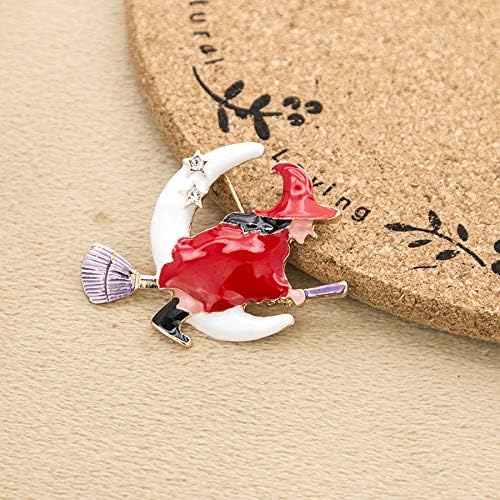 Witch Flying on The Broom Pin Brooch with Moon Star Enamel Brooch Clothes Bags Accessories for Girls Boys Halloween Jewelry - Image 3