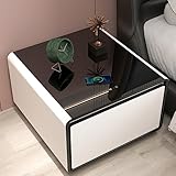 Gynsseh Smart Side Table with Fridge, Smart Mini Coffee Table with Refrigerator Drawer, Wireless Charger, Induction Light, Touch Screen Control, Power Socket, USB Ports ect., White