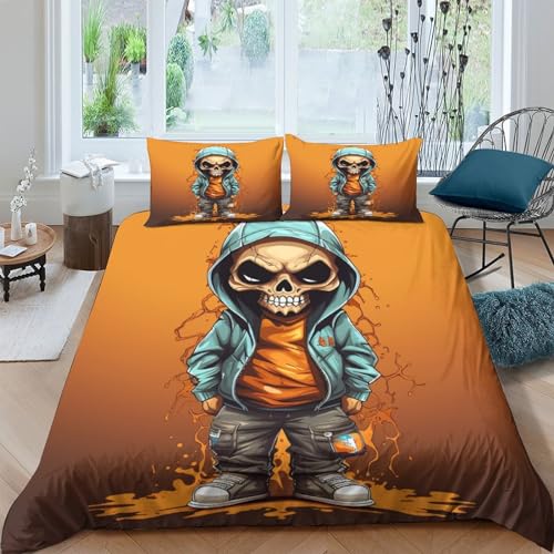 Hombre Esqueleto De Dibujos Animados Funda De Edredón Ropa De Cama Fundas De Edredón Con Estampado Digital 3D Ropa De Cama Antialérgica Para Adolescentes King（220X240Cm）