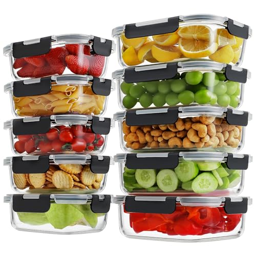 Comparison: Best Tupperware For Meal Prep 4 HOMBERKING 10 Pack Borosilicate Glass Meal Prep Containers with Locking Lids, Glass Food Storage Containers Set, Airtight Lunch Bento Boxes, BPA-Free & Leak Proof, 36oz & 14oz, Freezer, Oven Safe