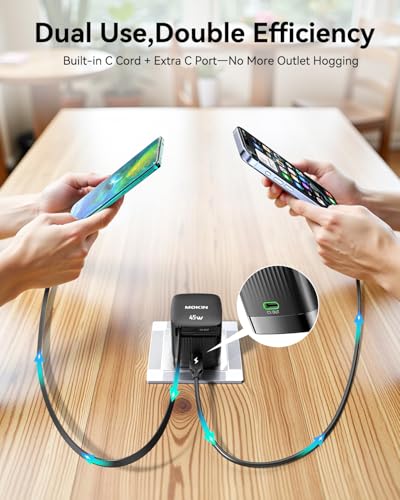 Image of USB-C Charger Block, 45W GaN 2 Port Fast Charging w /Built-in Retractable C Cable & Foldable Plug, PD /PPS for iPhone 16Pro Max /16 /Pixel 9 pro /Galaxy /iPad /MacBook (Black)