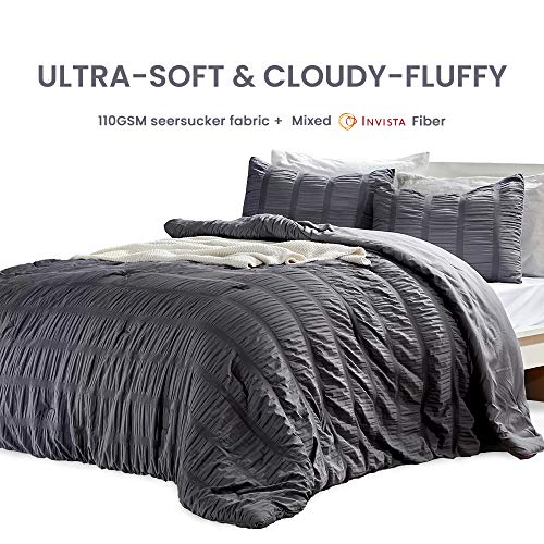 SLEEP ZONE Luxury Seersucker Queen Comforter Set 3-Piece, Soft & Lightweight Down Alternative Duvet Insert with Pillow Sham Cooling for Summer, Gray - image 3