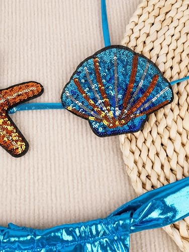 Sexy Shiny Metalliic Swimsuit for Women Two Piece Strappy Bikini Set Shell Shape Extreme Micro Tiny Swimwear with Thong4