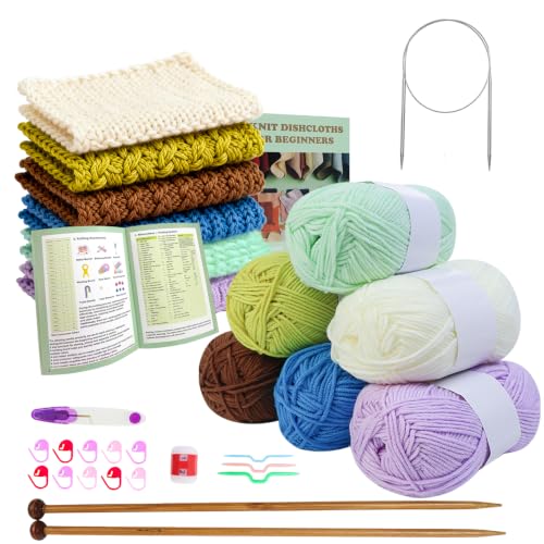 Knitiss Knitting Kit for Beginners with Tutorial Knitting Starter Kit for Adults with Knitting Needles & Yarn Complete Knitting Set with 6 Dishcloth Patterns Knitting Gift Set