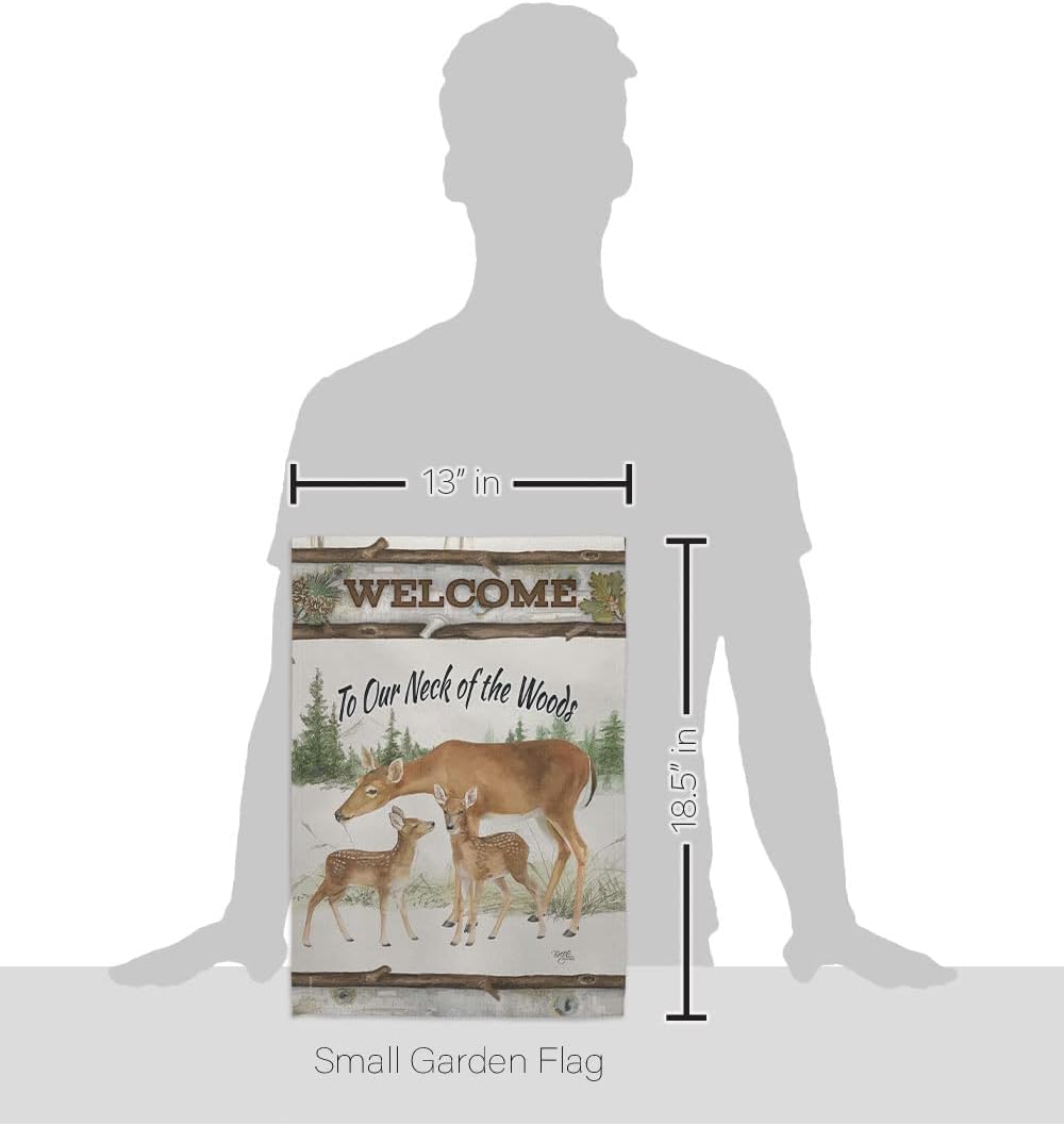 Breeze Decor Neck of The Woods Garden Flag Set with Stand Wildlife Outdoor Deer Bear Wolf Pet Nature Farm Animal Creature House Decoration Banner Small Yard Gift Double-Sided, Made in USA