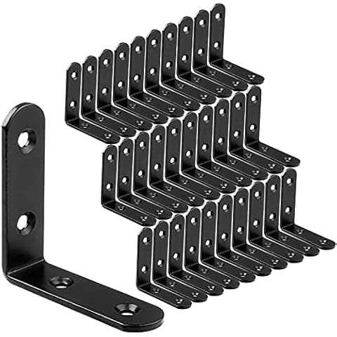 LISHINE 30 Pcs 2.5''x 2.5'' L Brackets Corner Bracket for Wood Small Black Corner Brace Joint Iron Right Angle Bracket Corner Fastener for Wood Furniture Bedframe Cabinet Drawer Chair, Thickness 3MM Cover