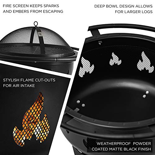 Fire Pits Outdoor Wood Burning - Portable 24" Quick Set Up Weather Resistant Easy To Clean Firepit W/ Grate, Heavy Duty Wood Poker, Fire Screen For Safety #TOP4