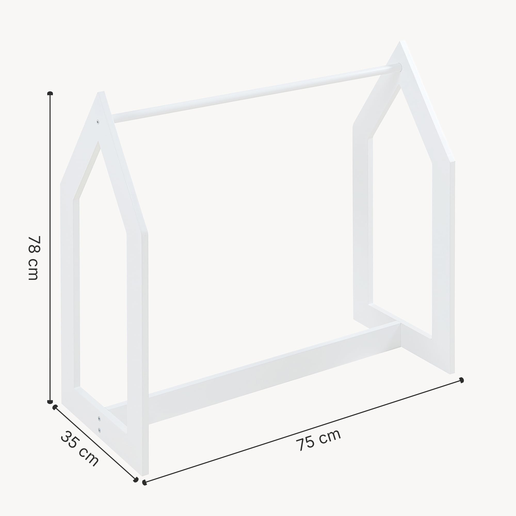 [en.casa] Portant à Vêtements pour Enfant Garde-Robe Ouvert avec Barre de Penderie Forme Cabane MDF 78 x 75 x 35 cm Blanc Effet Bois
