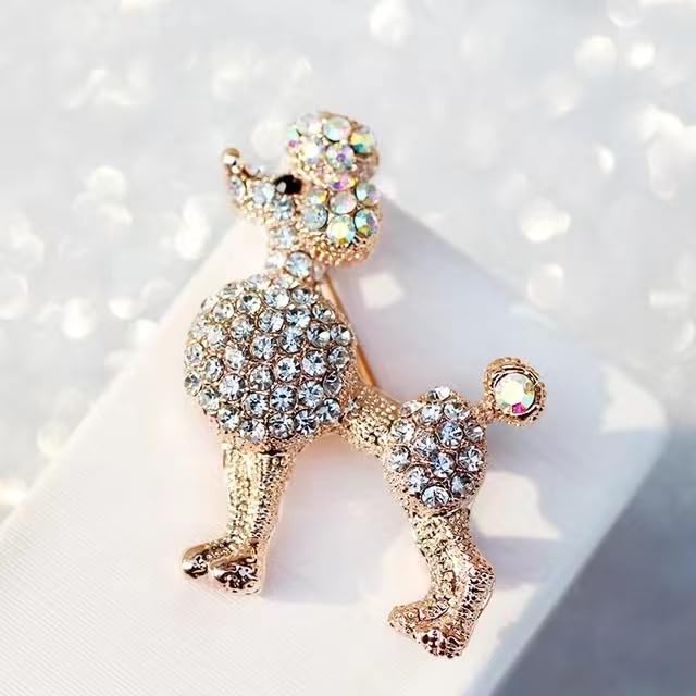 Image of Rhinestone Gold-Plated Poodle Dog Women's Brooches Pins Animal Lapel Collar Jewelry Accessories Cute Gifts