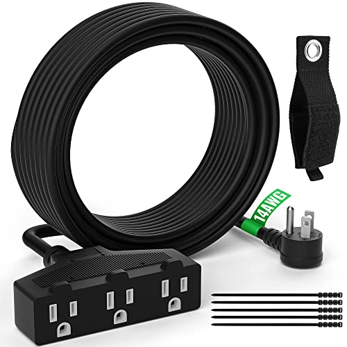 Outdoor Extension Cord 30 Ft with 3 Outlets 14/3 SJTW 3 Prong Grounded Power Cord 14 Gauge 14AWG Heavy Duty Power Cable ETL Listed 15 Amp 125 V 1875 W-Multiple Outlets for Indoor/Outdoor-Black