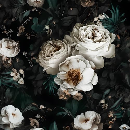 Laatse Dark Black Floral Wallpaper Peel and Stick 17.5" × 393"