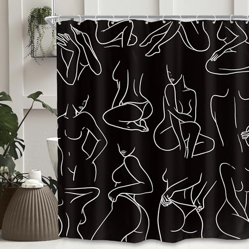 SVBright Extra Long Black and White Shower Curtain 72Wx84L Inch