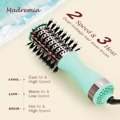 Image of Travel Dual Voltage Hair Dryer Brush Essentials for Women- 2 inch Oval Size Brush Blow Dryer Portable Mini Hair Curler /Straightener Hair Styling Tool Accessories(Auto Dual Voltage & No Converter Needed)
