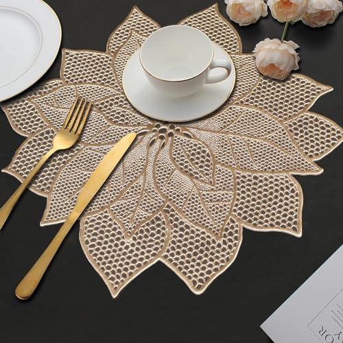 Image of Dakshya Industries Pack of 2 PVC Waterproof Table Placemats - Heat Resistant, Non-Slip Dining Table Mats (Gold)