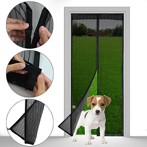 Magnetic Screen Door – Yookat Full Frame Velcro, Magnets Snap Shut Automatically, Fits Door Size Up to 34” x 82” Heavy Duty Reinforced Mesh Curtain Ultra Seal Super Fine Fly Mesh (Black)