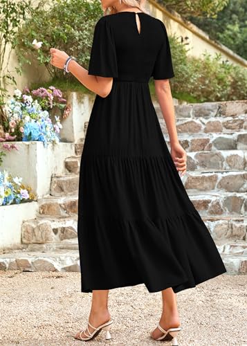 KIRUNDO Womens Fashion 2025 Spring Summer Casual Flutter Short Sleeve Midi Dress Smocked Tiered Aline Going Out Dresses2