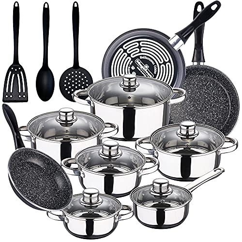 Bateria De Cocina 12 Piezas San Ignacio Cassel, Acero Inoxidable, Con Juego Sartenes (18/20/24 Cm) Acero Esmaltado Y Set 3 Utensilios De Cocina