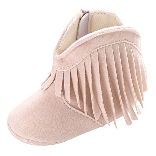 Weixinbuy Baby Girl's Tassel Soft Bottom Non-Slip Cowboy Boots Toddler Shoes Off White