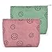 USENG 25x18x5cm Pochette in Velluto a Coste per Riporre Tutti i tipi di Cosmetici e Altri Piccoli Oggetti,Può Essere un Regalo Pochette Donna Trucchi,Borsa Clutch Rosa+Verde Stampa del sorriso con zip immagine