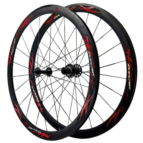 GEIRONV Juego Ruedas Bicicleta de Carretera 700C, 2 Rodamientos Delanteros Y Traseros 4 Freno C Freno V Llantas Doble Pared 20/24 Orificios Liberación Rápida for Cassette 7-12S(Red 1)