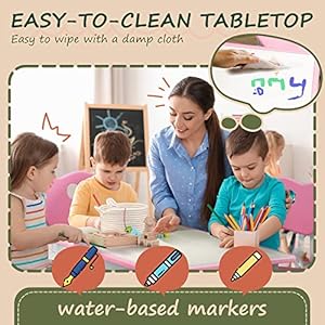 Qaba Kids Table and Chair Set, 5 Piece Toddler Table and Chair Set with 4 Chairs Adjustable Height, for Snack Time, Homeschooling Aged 1.5-5 Years Old, Pink Qaba Kids Table and Chair Set 5 Piece Toddler Table and Chair Set with 4 Chairs Adjustable Height for Snack Time Homeschooling Aged 15 5 Years Old Pink