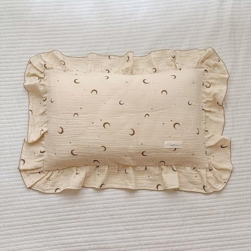 Bulutu Beige Toddler Pillowcase Cotton Muslin Girls Pillow Cover Stars Moon Print Pillow Case Kids Bedding Decor Pillow Protector,1 Piece,Moon Pattern thumb #2