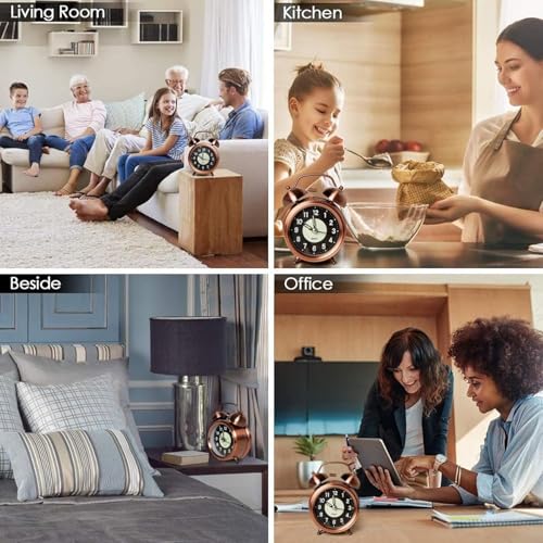 Image of HOME SKILL Alarm Clock for Heavy Sleepers Loud Clock for Adults, Table Clock with Backlight Alarm Clocks for Students Decoration Bedroom /Office (Copper Luminous)