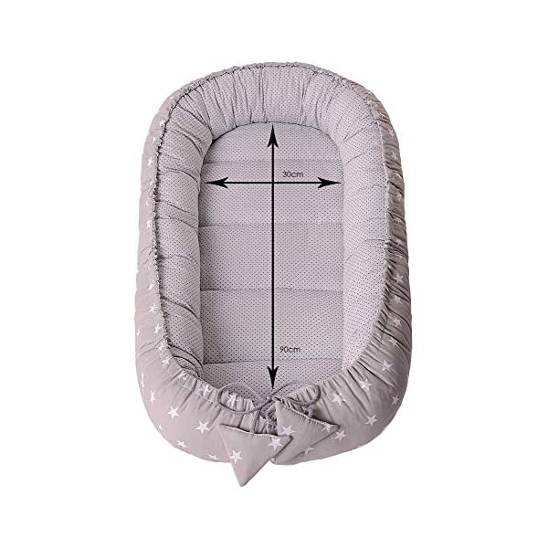 Medi Partners 5 teilig Babynestchen Set Babynest 100x60x15 herausnehmbarer Einsatz Bett Kuschelnest Krabbeldecke Babys Neugeborene 100% Baumwolle (Graue Sternen mit Grauen Minky) – Bild 6