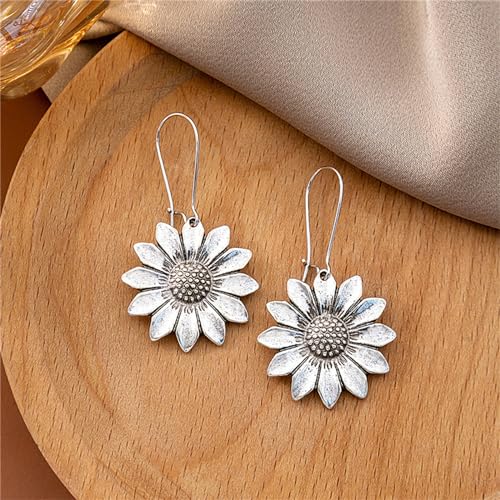 coadipress Boho Sunflower Daisy Dangle Earrings for Women Silver Sunflower Earrings Hypoallergenic Handmade Bohemian Trendy Earrings Vintage Fashion Summer Statement Jewelry Gift 5
