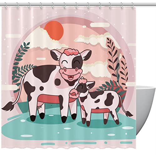 Rideau de douche vache rose 167x182 cm motif bovin original - 2