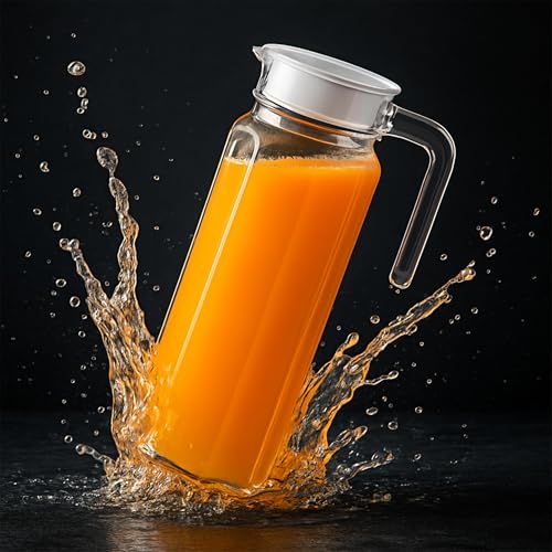 Image of Water Jug - Detox Glass Jugs with Lid for Dining Table - Elegant 1100 ml Transparent Pitcher for Juice, Iced Tea, Infused Water, Milk, Lemonade, Hot & Cold Beverages, Lumo