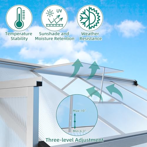 Garvee 8x12 FT Greenhouse - Aluminum Greenhouses for Outdoors, Large Polycarbonate Greenhouse with Roof Vent, Heavy Duty Walk-in Green Houses for Outside Garden, Backyard, Patio, Lawn, Easy Assembly
