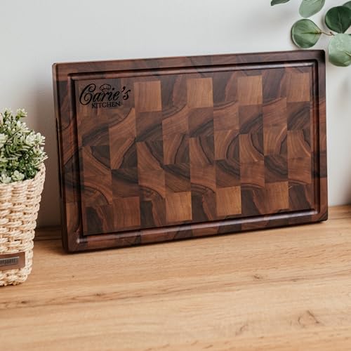 Tabla de cortar rectangular de nogal hecha a mano 16x10x2 pulg miniatura 7
