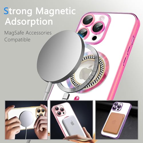 Image of Misscase for iPhone 16 Pro Max Magnetic Glitter Case Compatible with MagSafe,Full Protection Slim Shockproof Anti-Scratch Case with Camera Lens Protector Logo View Dust-Proof Net for Women Pink