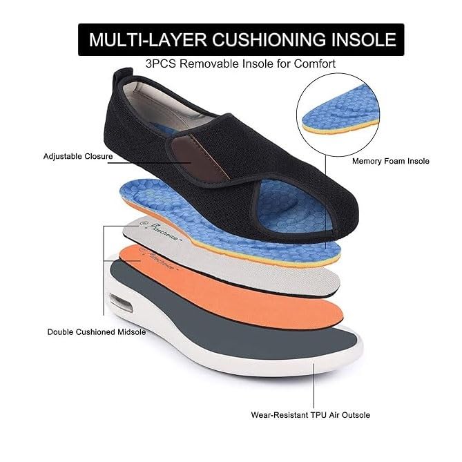 Men Diabetic Sandals Adjustable, Mens Open Toe Non-Slip Swollen Feet Adjustable Walking Diabetic Sandals, Casual Orthotic Plantar Fasciitis Shoes, for Elderly Arthritis Pain Relief2