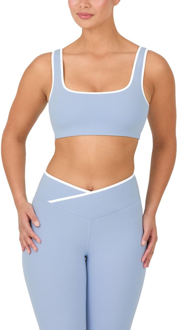 YITTY Active Square Neck Sports Bra for Women, Low Impact Wireless Workout Bra, Non-Padded, Yoga Gym